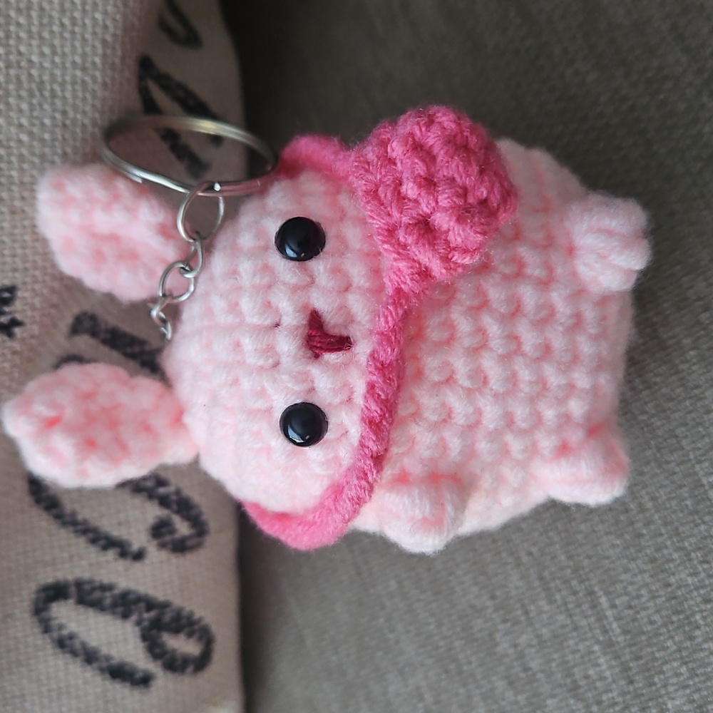 Handmade Crochet Knit Pink Bunny Keychain
